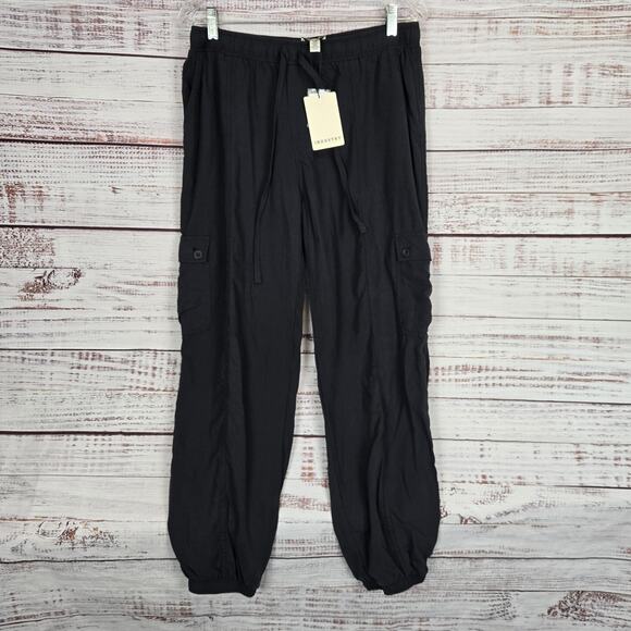 Industry Republic Women Jogger Cargo Pants Lg Black Drawstring Stretch Waist NWT - Picture 1 of 10